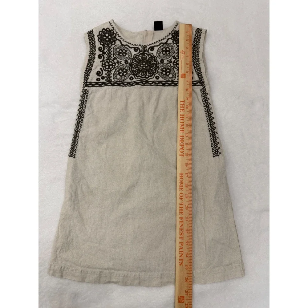 GapKids Girls M 8 Linen Blend Embroidered Shift Dress Oatmeal Black Boho Pockets